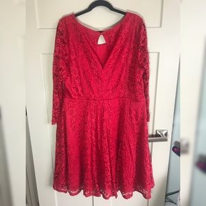 Red lace knee length dress